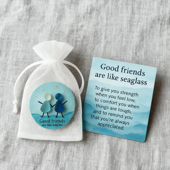 Friendship Sea Glass Christmas Ornament Inspirational Card with Acrylic Charm In Mesh Bag Meaningful Gift for Best Friends Lasting Bonds