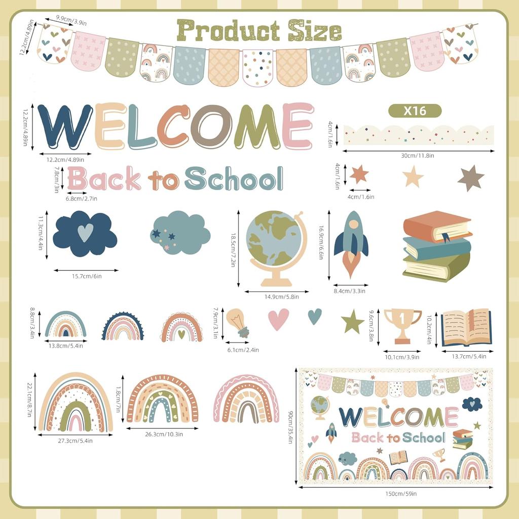 Welcome Bulletin Board Decorations Back to School Boho Classroom Decoration Boho Rainbow Welcome Back Bulletin Board Set Cutouts for School Office