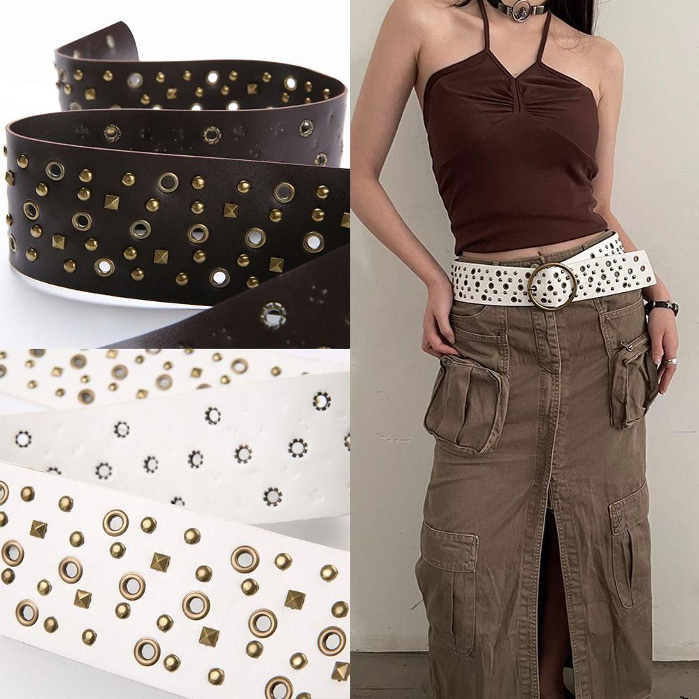 Harajuku Wide Waist Strap Y2K Metal Round Buckle Waistband Fashion Trouser Dress Belts