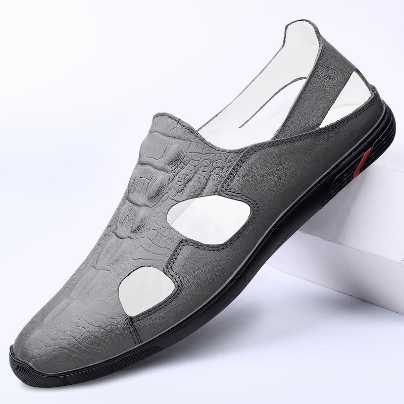 Men s 2023 Genuine Leather Open-Toe Sandals – Breathable, Non-Slip Summer Casual Shoes 37 серый