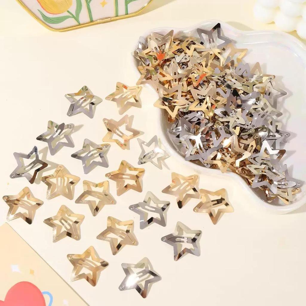 Gold & Silver Star Hair Clips - 50pcs: Women's Side Bangs and BB Clips for Tamed Hair