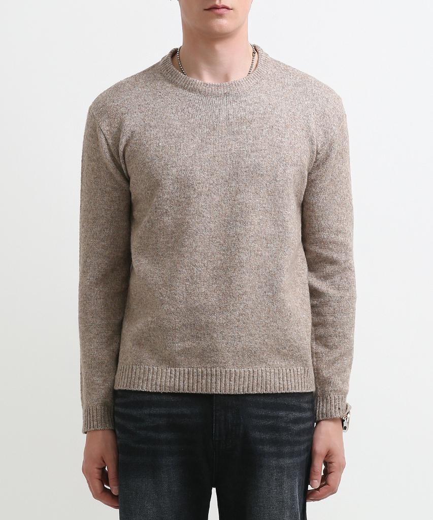 Seuteulaikeu Fine Blend Classic Crew Neck Knit (Light Brown)