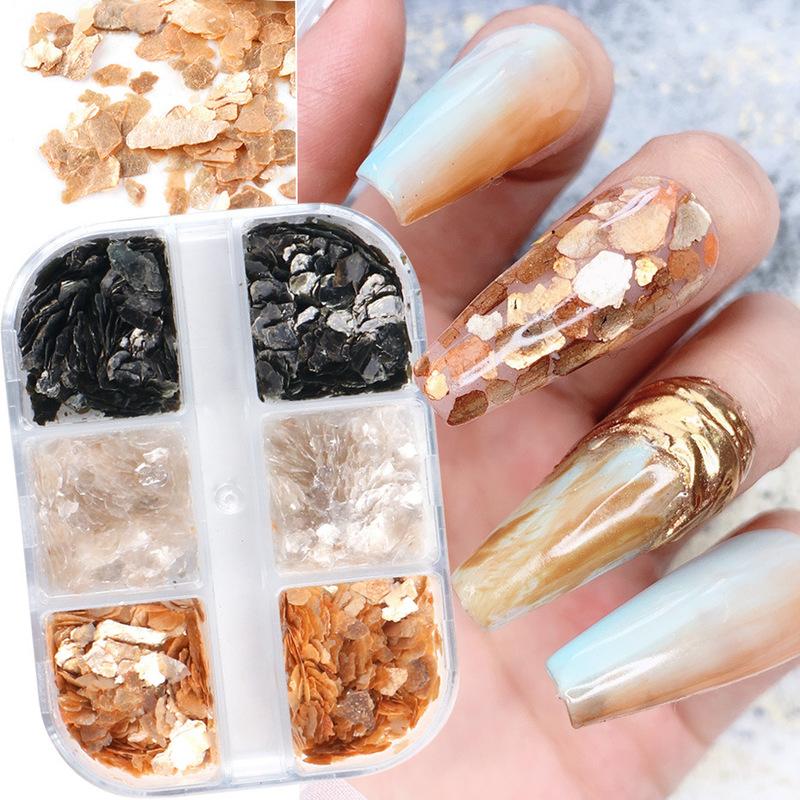6 Grids/box Irregular Nails Mica Paillette Natural Abalone Shell Fragment Slice Nail Art Glitter Manicure Decorations