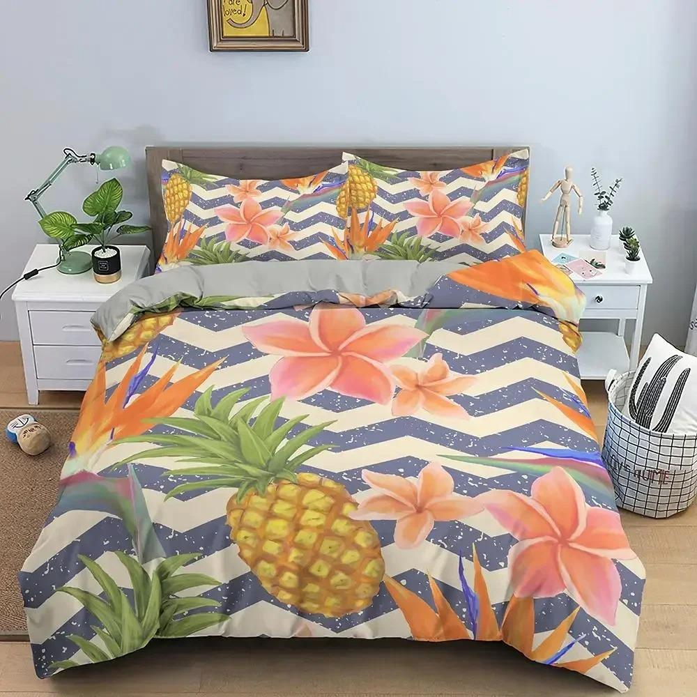 Cartoon Pineapple Duvet Cover Cute Tropical Fruit Pineapple Bedding Set Twin for Girl Teen Delicious Summer Food Comforter Cover