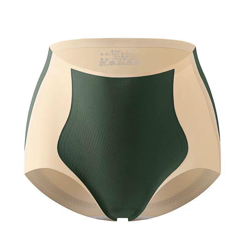High-Waisted Tummy Control Seamless Panties - Strong Shaping, Postpartum, Contrasting Colors, Ice Silk, Body Shaping, Butt Lifting. L (55-63kg) темно-зеленого
