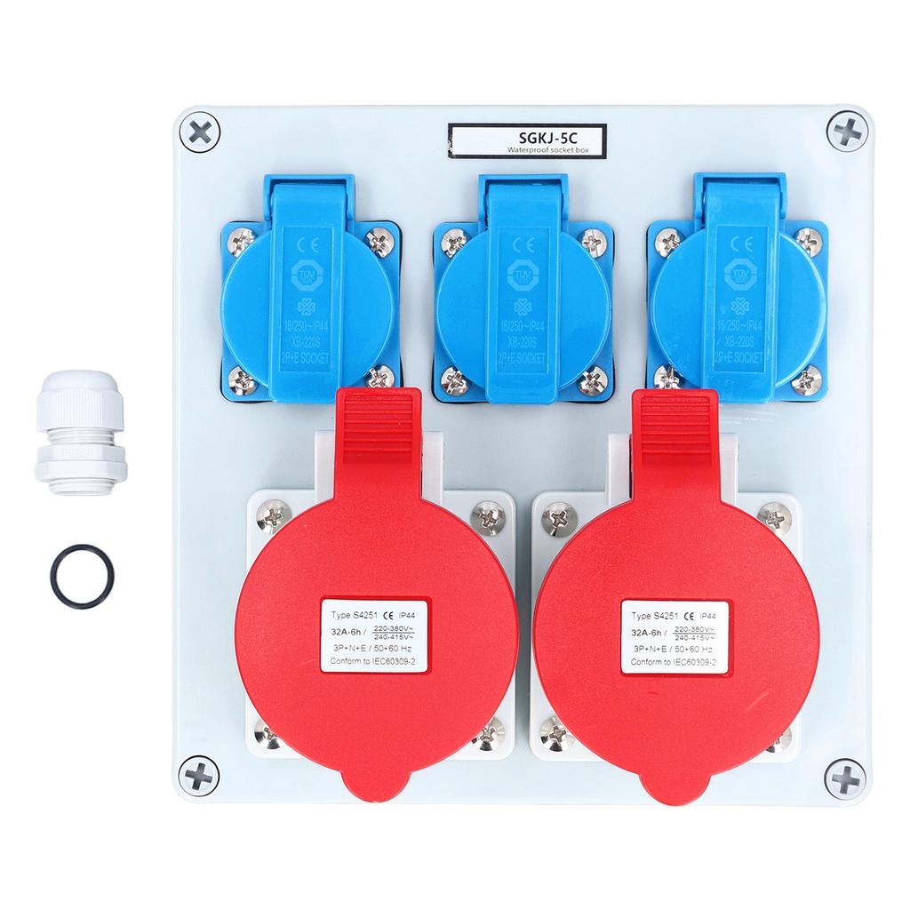 Stikkontaktboks 3stk 16A 250V EU-uttak 2stk 32A pin CEE-uttak IP44 vanntett stikkontakt B