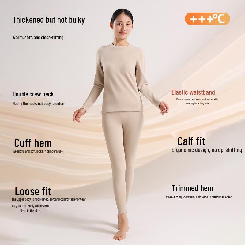 Women's Warm Fleece-Lined Velvet Underwear Set - Thickened, Close-Fitting, 460G Heating, Hyaluronic Acid Infused Winter Long Johns