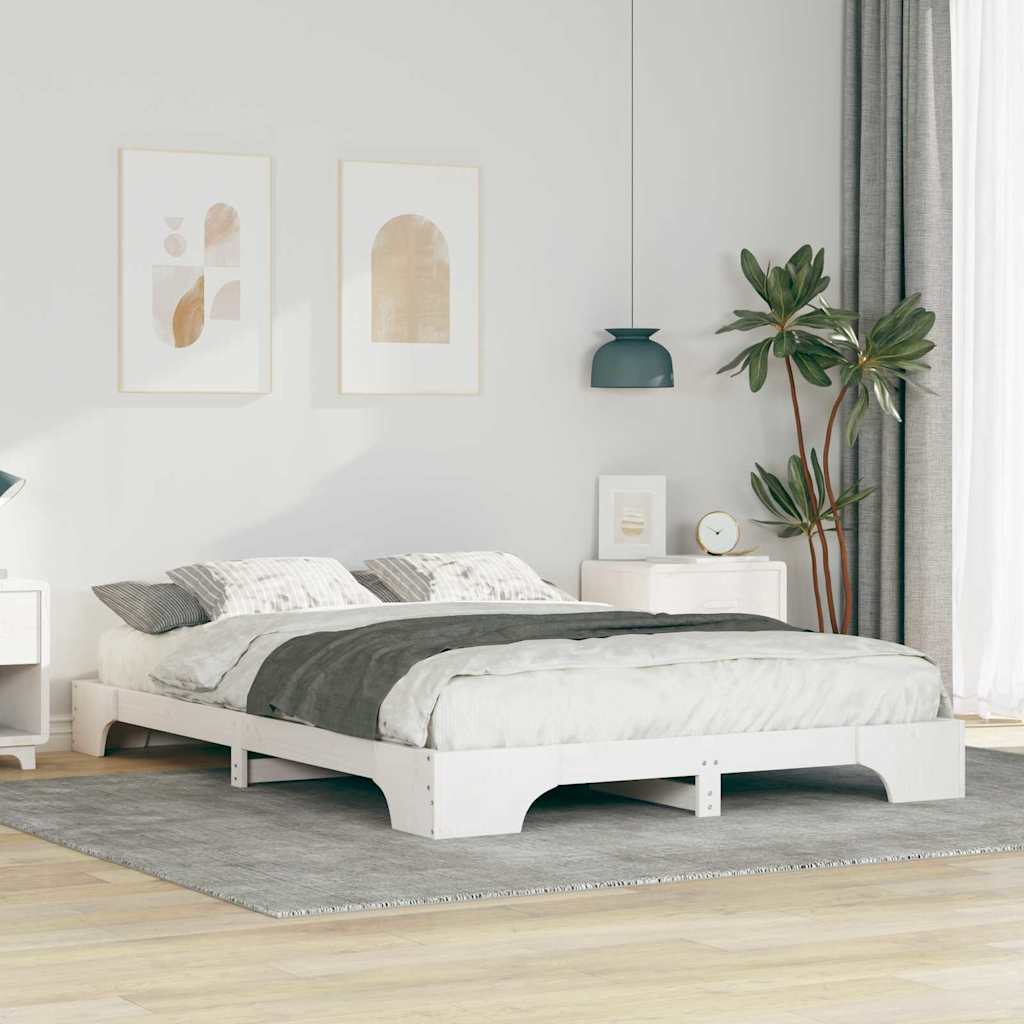 Bed Frame White 140 x 220 cm Solid Pine Wood