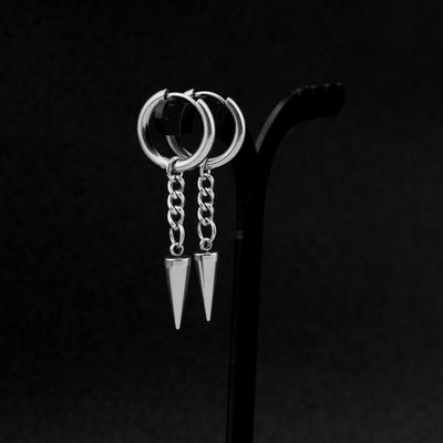 Silver Color Chain Pointed Cone Dangle Earring Stainless Steel Hoops Earrings For Women Men Punk Jewelry Ear Piercing Pendientes