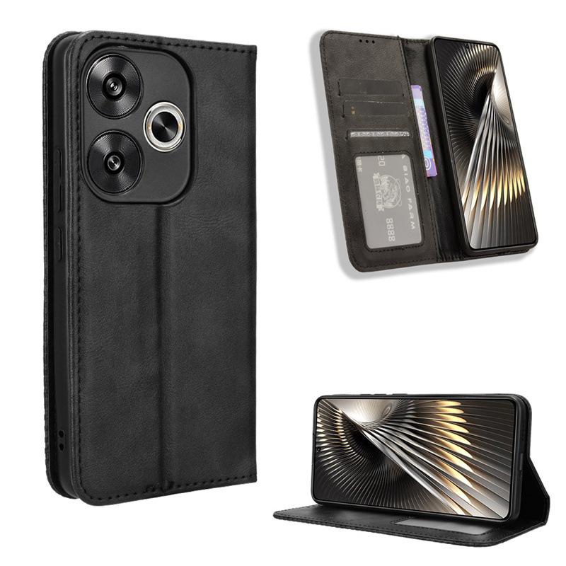 

Флип-чехол для Redmi Turbo 3 5G/Poco F6 5G,Poco F6 Pro 5G [Flip Vintage Leather] Ударопрочный ретро кожаный чехол Redmi Turbo 3/Poco F6 5G чёрный