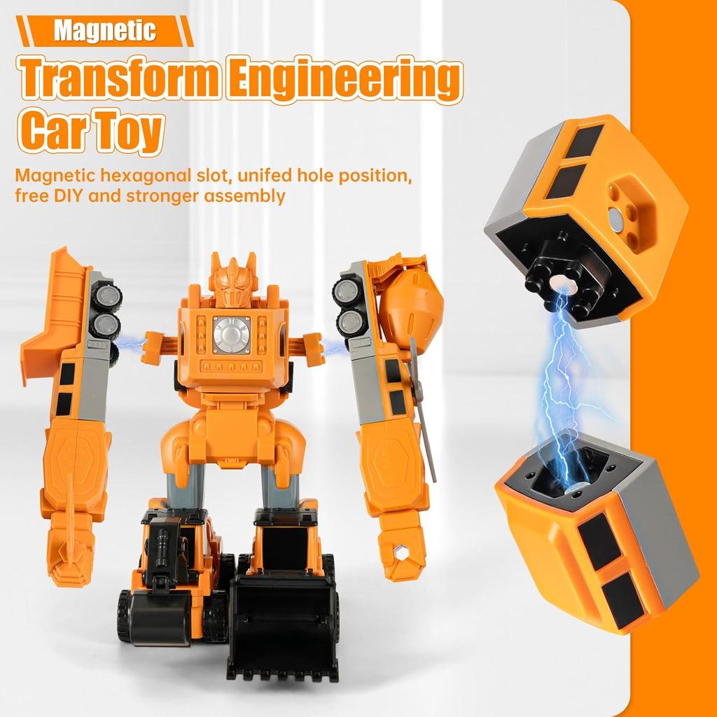 Magnetic Transform Engineering Car Toy, Magnetic Cars and Trucks Toy Assembled Toys with Gift Box, Engineering Toys for Toddlers Outdoor Toddler