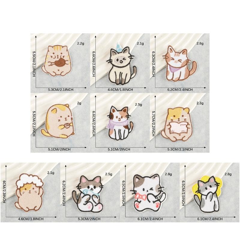 10 Pcs Lovely Animal Repair Patches Iron On Embroidered Patches Cartoon Cats Sew On Decorative Appliques for Clothes Hat