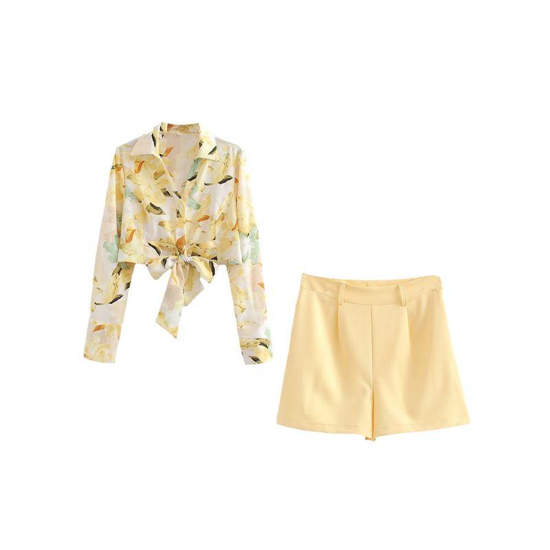 

Women s Kaslead Pure Color Two-piece Set Print Shirt Suit S