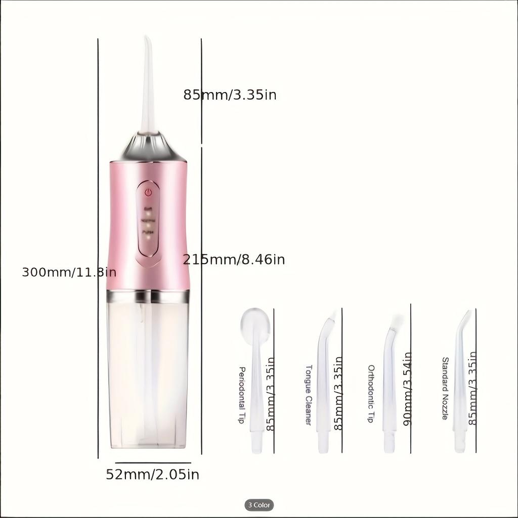 Oral Irrigator Portable Dental Water Flosser USB Rechargeable Water Jet Floss Tooth Pick 4 Jet Tip 220ml 3 Modes IPX7 1400rpm