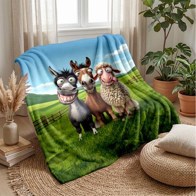 Farm Animal Friends Theme Blanket Lightweight Warm Flannel Blanket Decorative Throw Blanket for Home Decoration