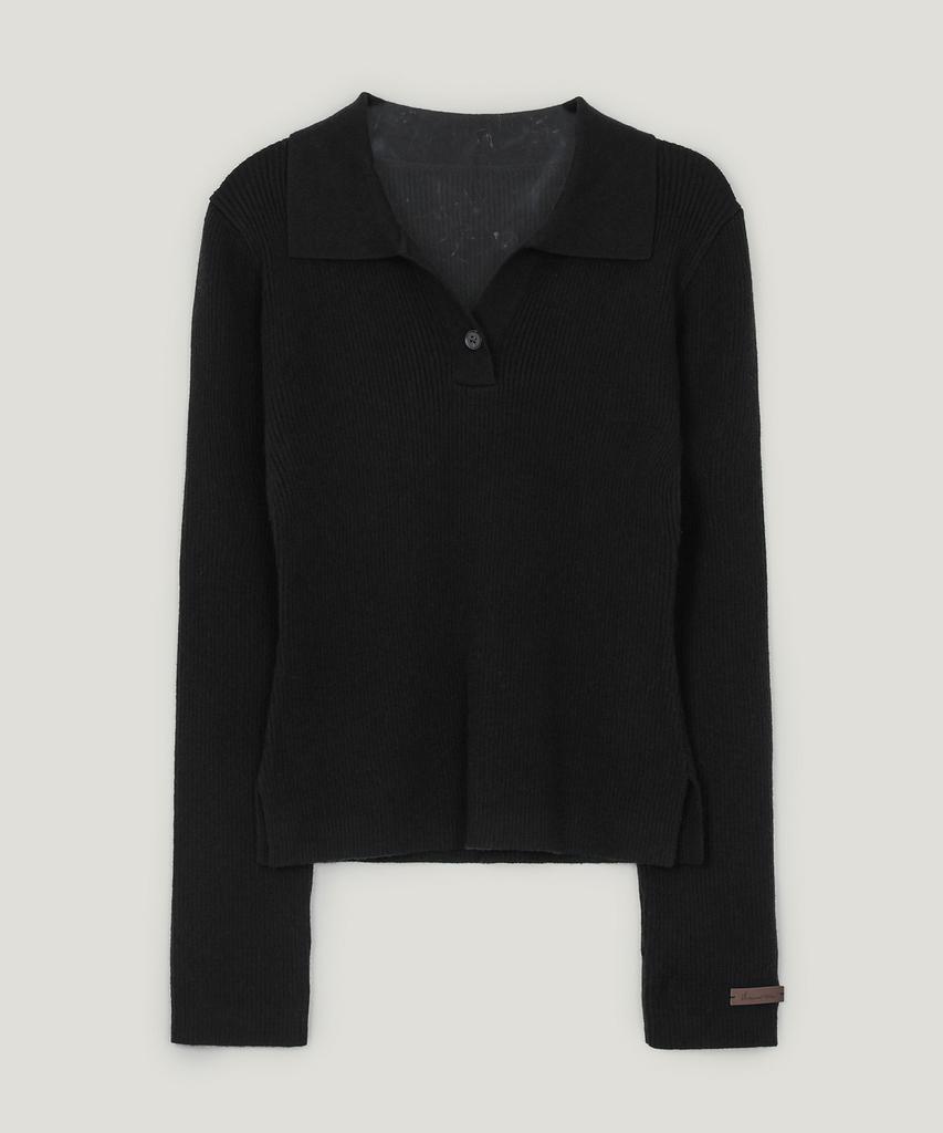 TWEE Sheeran One-Button Collar Ribbed Long Sleeve Knit