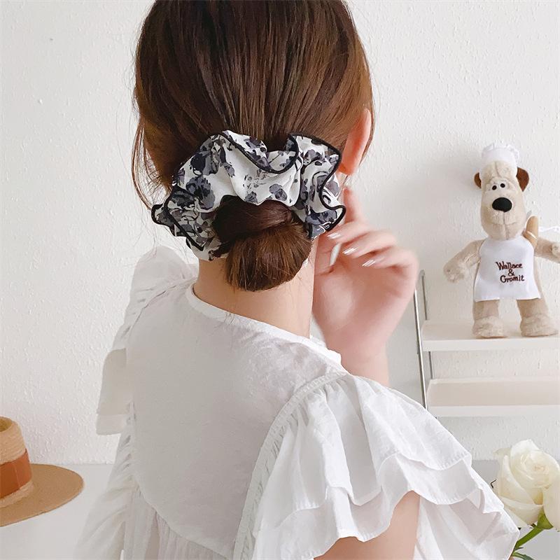 Premium Headdress Extra Large  Floral Sweet Scrunchie Ink Flower Binding Hair Tie Elastic Scrunchie For Graceful Lady