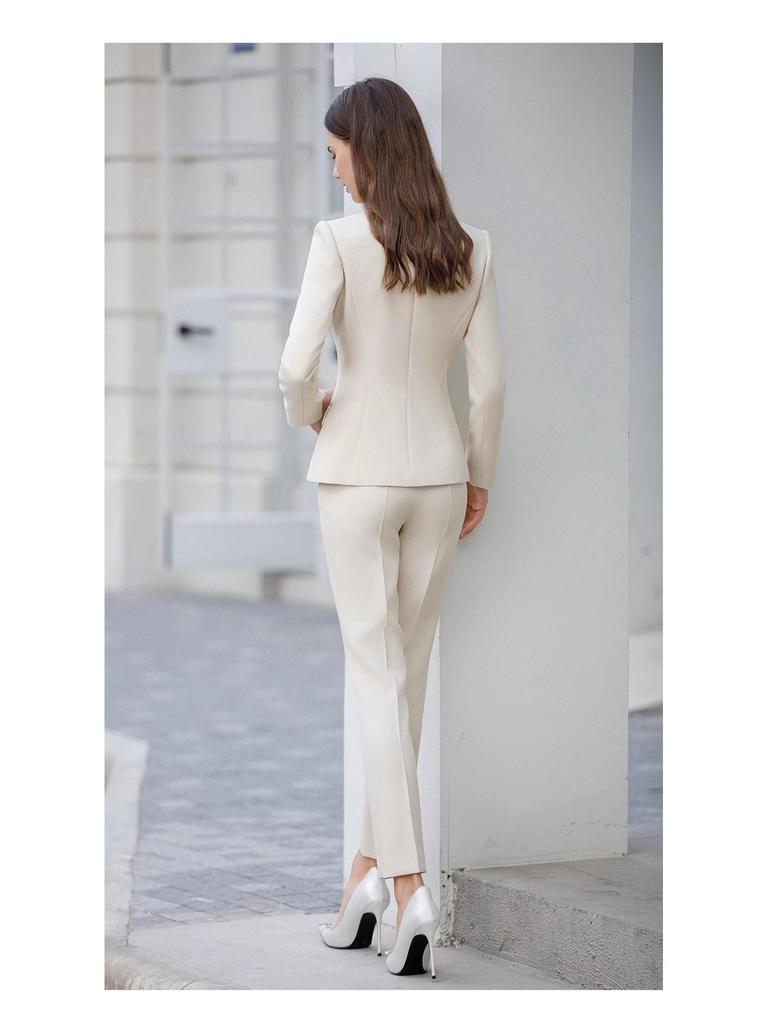 Front Desk Workwear Women's 2024 Elegant Spliced Light Color Suit Jacket for Managers