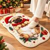 Soft Plush Cartoon Doormat Carpet Christmas Theme Pattern Cat Shaped Mat  Entryway