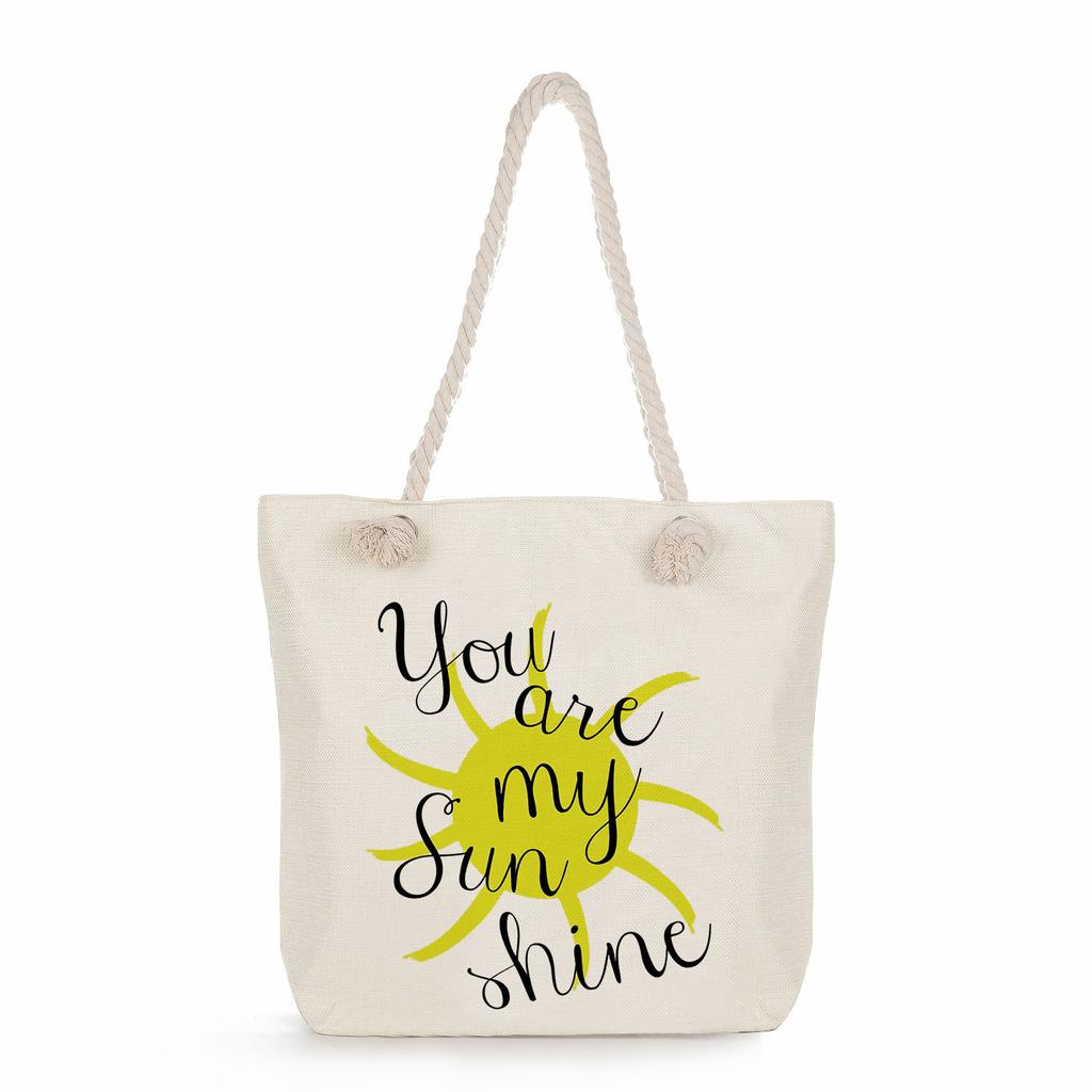 Multifunctional Trendy Letters Printed Thick Rope Shoulder Beach Bag Casual large capacity handbag 7593