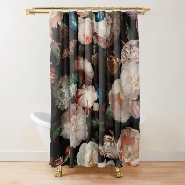 Floraler Duschvorhang Dunkelrosa Schwarz Rot Grün Blätter Bunte Blumen Schmetterling Gothic Badezimmer Vorhänge Vintage Badezimmer Dekor