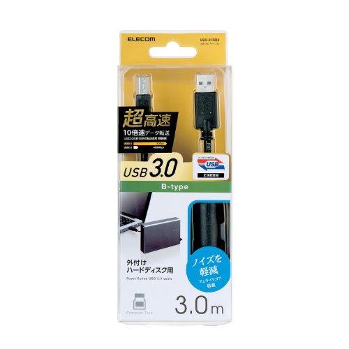 Elecom USB Cable [B] USB3.0 (USB A Male To USB B Male) Ferrite Core 3m Black USB3-BF30BK