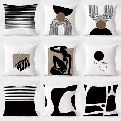 Federa per cuscino geometrica semplice in bianco e nero, decorazione per dormitorio, ufficio, soggiorno, divano, casa