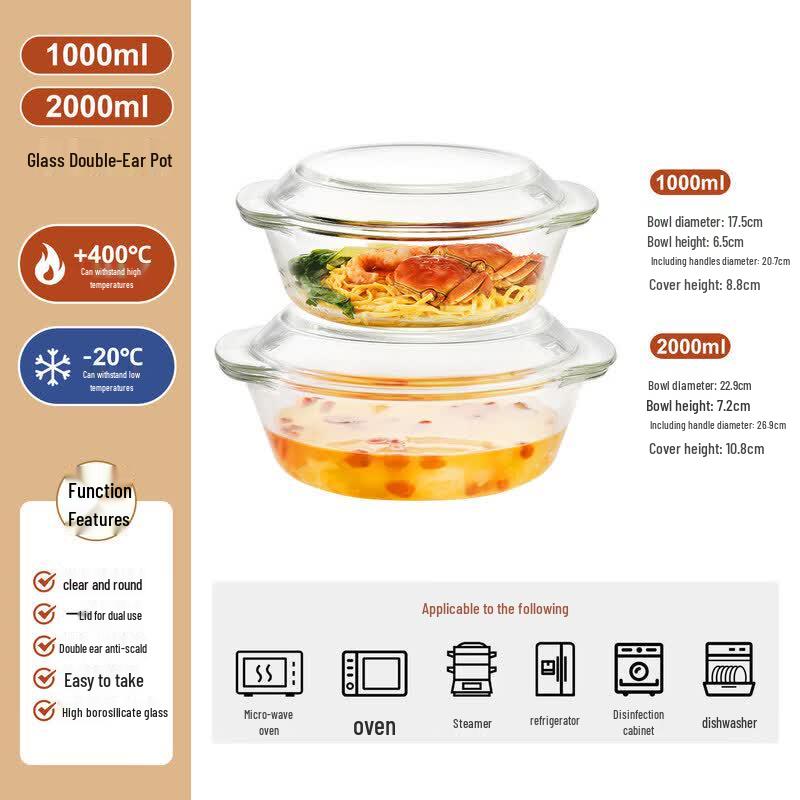 High-Temperature Glass Bowl with Lid