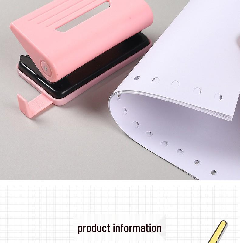 Effort-Saving Double-Hole Loose-Leaf Binder Punch with Ruler - Macaron Colors, Metal Office Tool