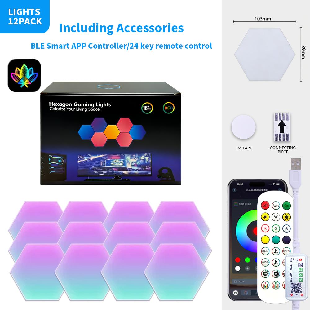 Hexagon Smart RGB Wall Light USB Color Changing Ambient Night Light DIY Mode Music Rhythm Sync APP Control for Game Room Bedroom