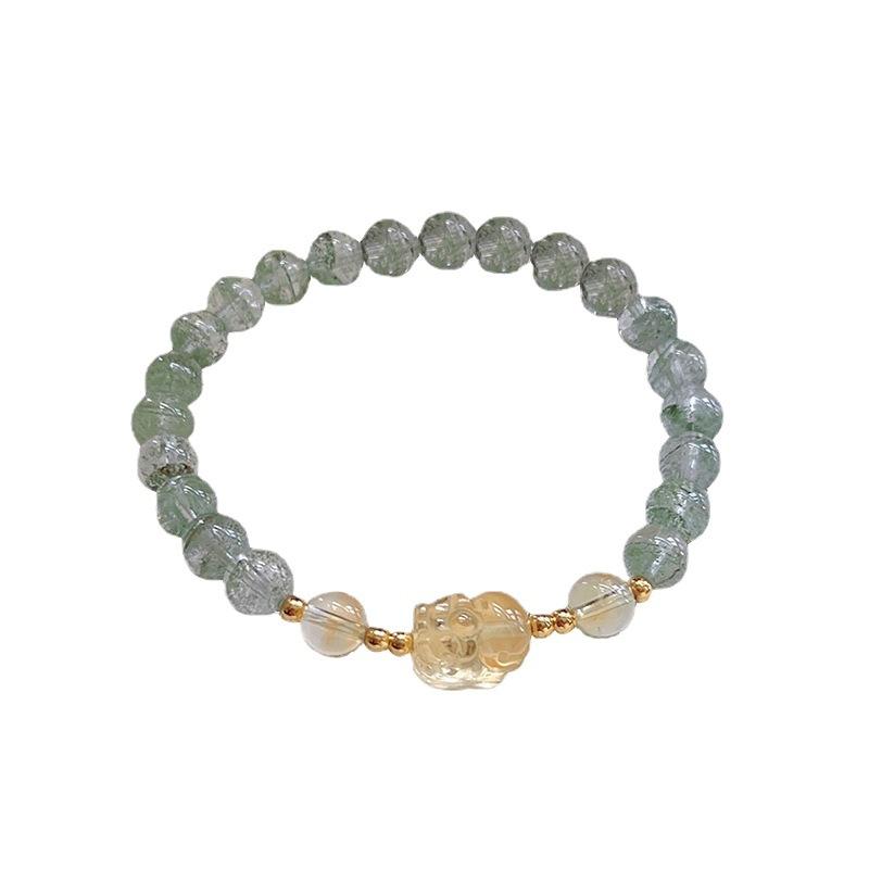 Natural Green Phantom Quartz Bracelet for Women, Fortune Bead Bracelet, Citrine Pixiu, Unique Design, Simple Crystal Bracelet