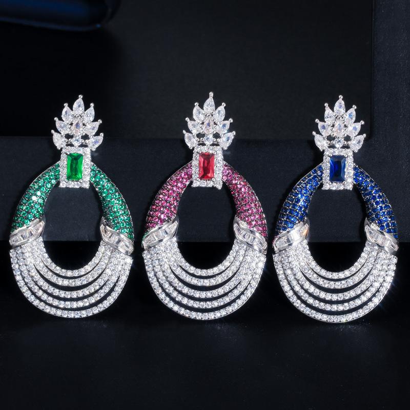 925 Silver Needle Earrings for Women Elegant Big Earrings Sparkling AAA Zircon Stone Female Wedding Banquet Bridal Trend Jewelry