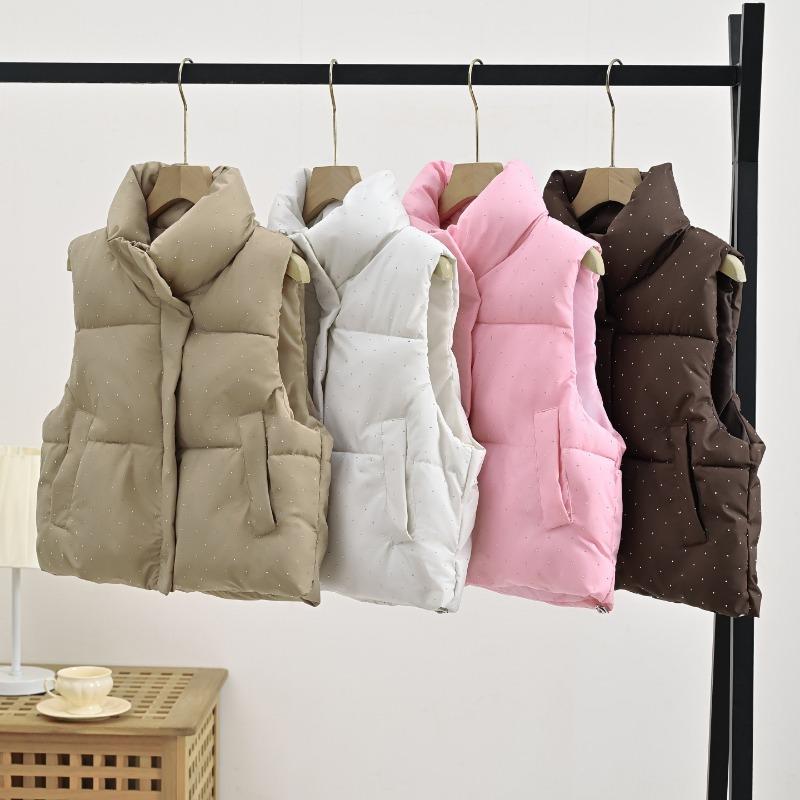 Women S Stand Collar Sleeveless Short Vest Solid Color Casual