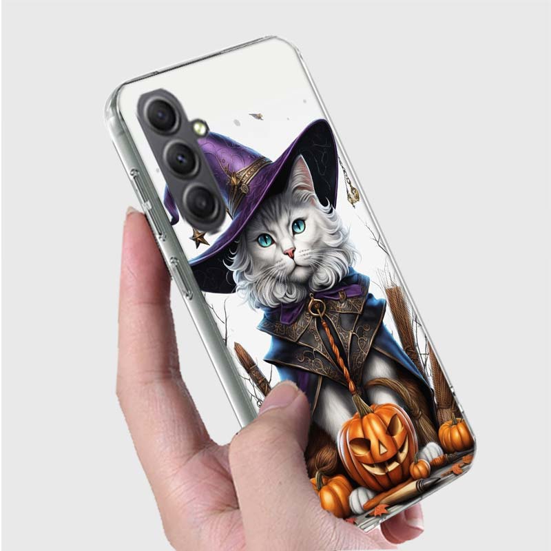 Halloween Magic Cat Phone Case for Samsung A16 A26 A36 A56 A17 A37 A57 A07 A06 A02S A03 A04S A05S Galaxy Note 20 10 A50S A71 A51
