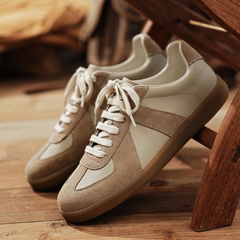 Spot 25 high version cowhide retro German training shoes men's and women's white shoes genuine leather soft leather couple Forrest Gump training b