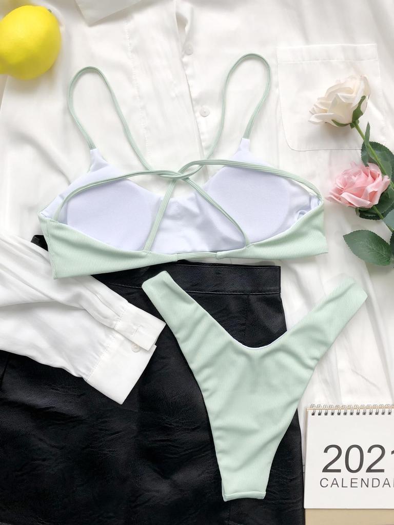 Damsexig Bikini med Korsrygg Tvådelad Baddräkt