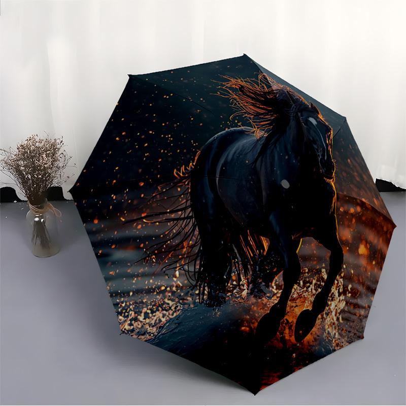 1pc Black Stallion Equine Power Automatic Open/Close Umbrella 8-Rib Strong Frame, Portable Travel Umbrella for Women & Men, Birthday Gift Parties 013