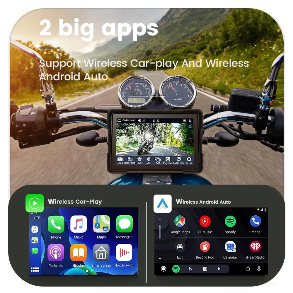 5 "Carplay moto GPS Navigation Linux System IPX7 Wasserdicht Drahtlose CarPlay moto rcycle Android Auto Dual BT Dual CAM Recorder