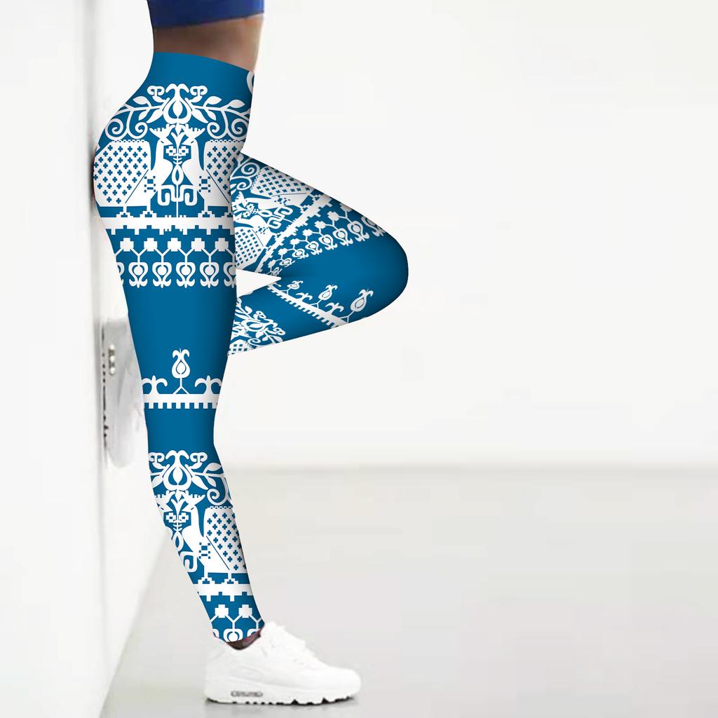 Damskie legginsy z nadrukiem w stylu retro Rozciągliwe legginsy do jogi Fitness Running Gym Sports Active Pants