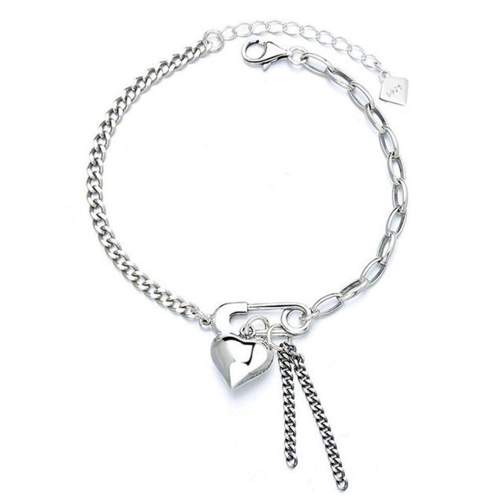 High-quality 925 Sterling Silver Bracelet, Plump Heart Drop Chain Bracelet B195 925 Silver Bracelet (Wfgie3O)
