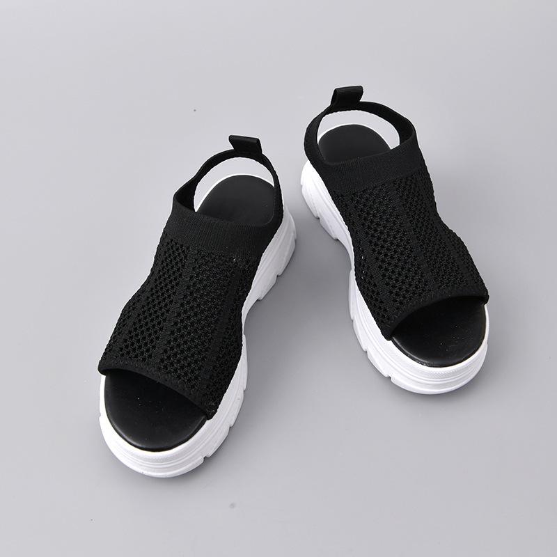 European and American knitted elastic band platform sandals women's 2024 summer new foot cover and one pedal fish mouth sandals
