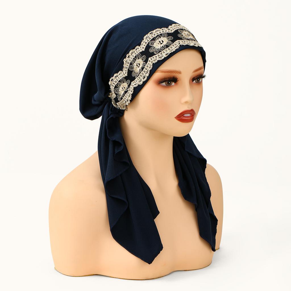 Golden Stripes Elastic Hat Cap For Woman Muslim Hijab Headband Middle East Instant Scarf Hijab Islamic Turban Bandana 20*43Cm