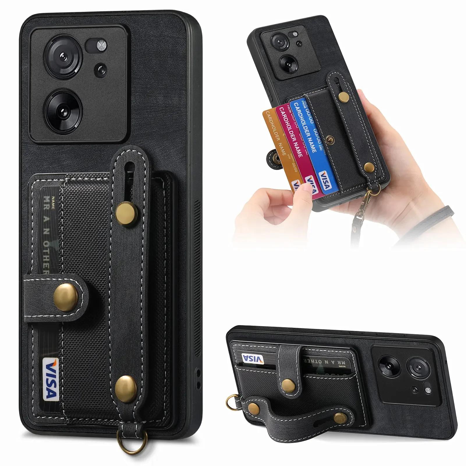

Wristband Cards Solt Leather Wallet Case For Xiaomi Redmi Note 13 Pro 12 Plus 12T 13T POCO X6 X5 X4 Pro X3 NFC Strap Pocket Bag For Redmi Note11 4G чёрный
