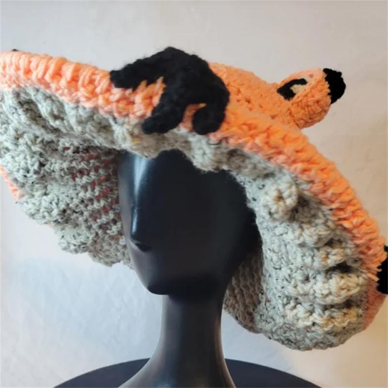 

Новая вязаная крючком шапка-медведь ручной работы, детская шапка-пуловер с ушками медведя Adult 57-59cm