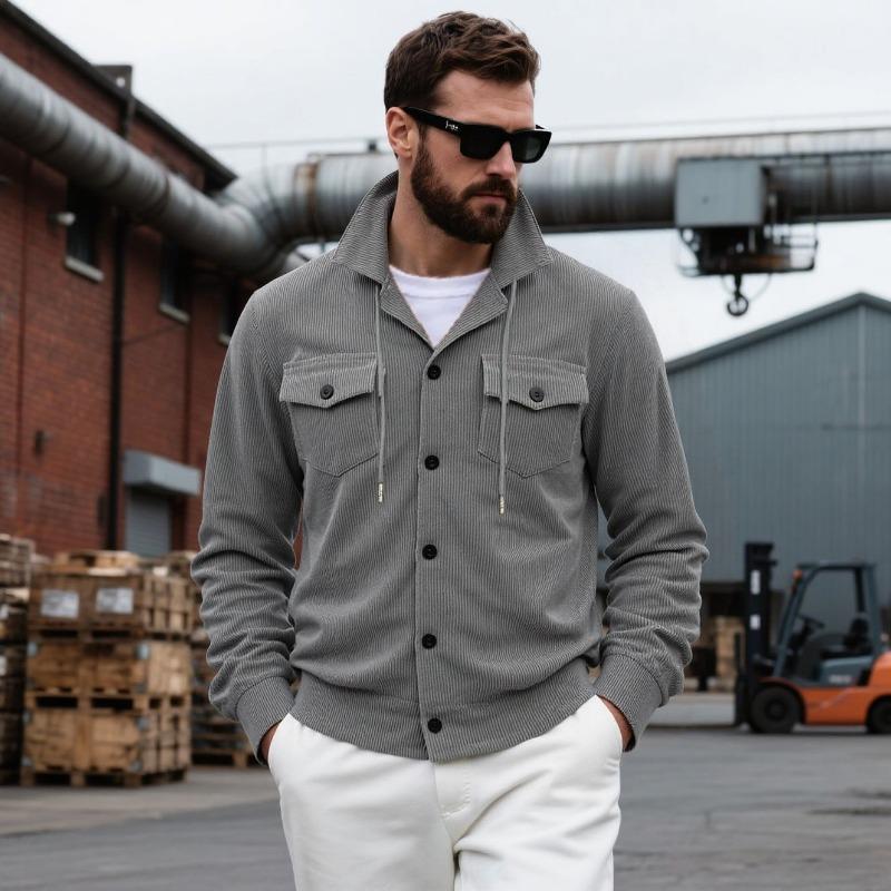 

New Corduroy Jacket Lapel Retro Multi-pocket Work Pocket Single Breasted Buckle Casual S сірий колір