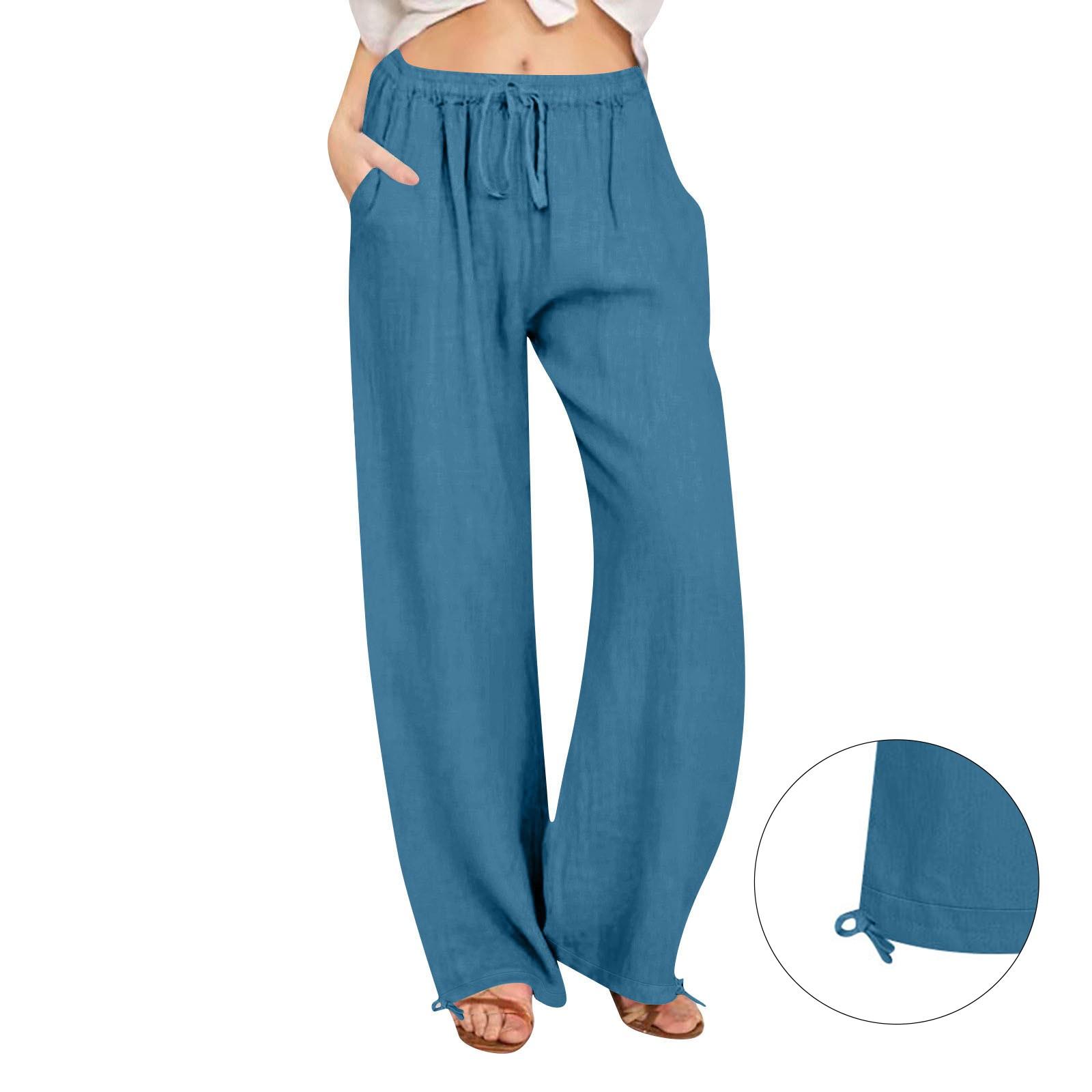 Женские повседневные свободные хлопковые льняные брюки с 9 брюками и широкими штанинами — фото 3