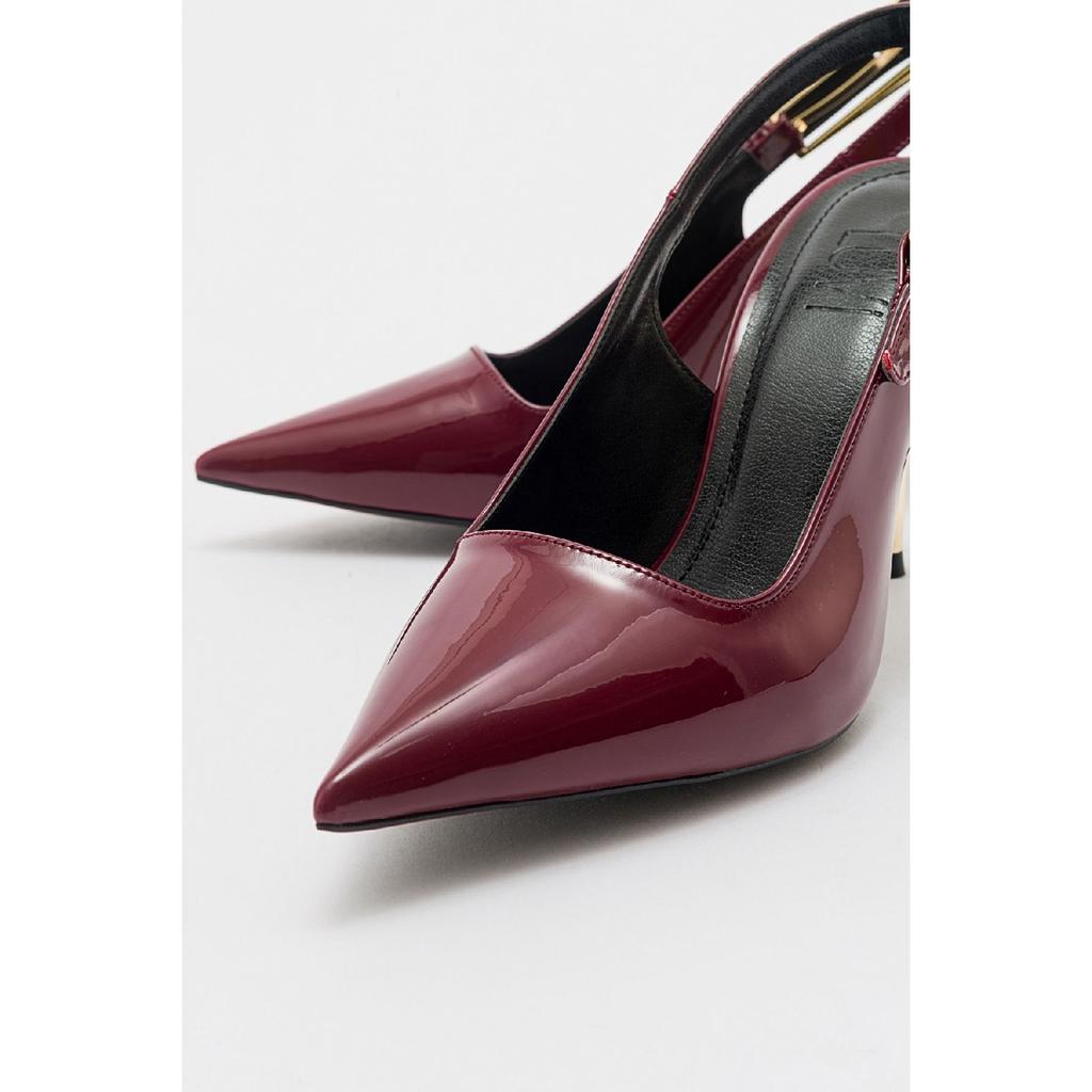 Labin Claret Red Patent Leather Buckle Women's High Heeled Shoes