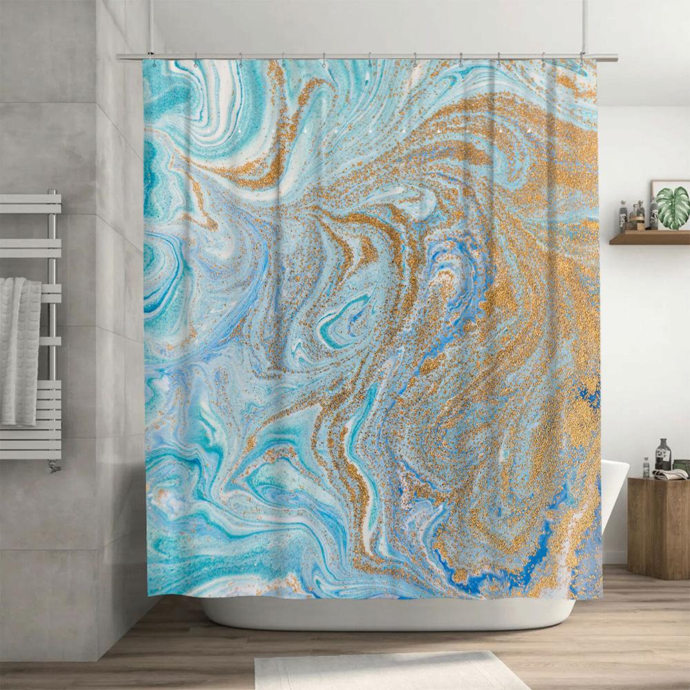 Luxury Marble Pattern Shower Curtain Waterproof Bathroom Decoration Print Home Decor Shiny Metal Gold Blue White Colorful Modern