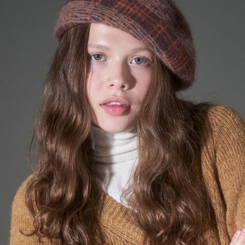 WHITE SANDS Modified Check Angora Beret Comone (4 Colors)