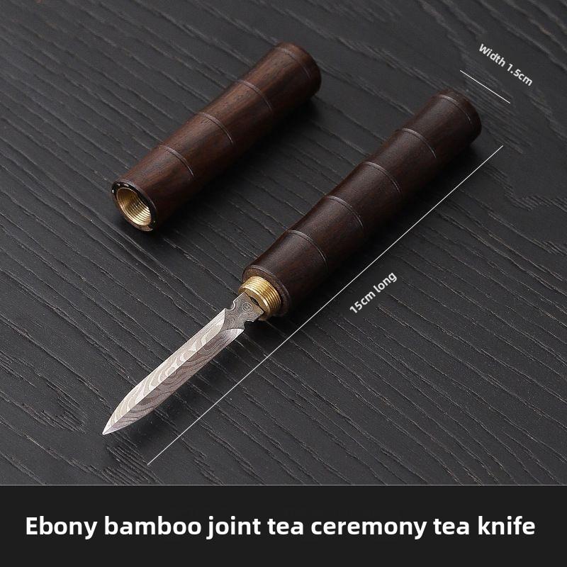 Ebony Damascus Tea Knife High-end Solid Wood Kung Fu Tea Set Accessories Pry Tea Tool Tea Opener Pu'er Tea Knife